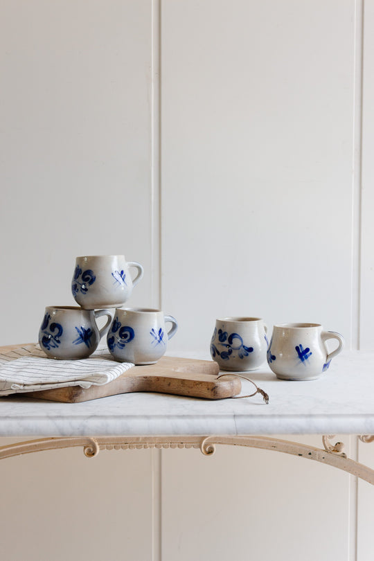 vintage west german cobalt blue salt glaze pottery mugs, set of 5