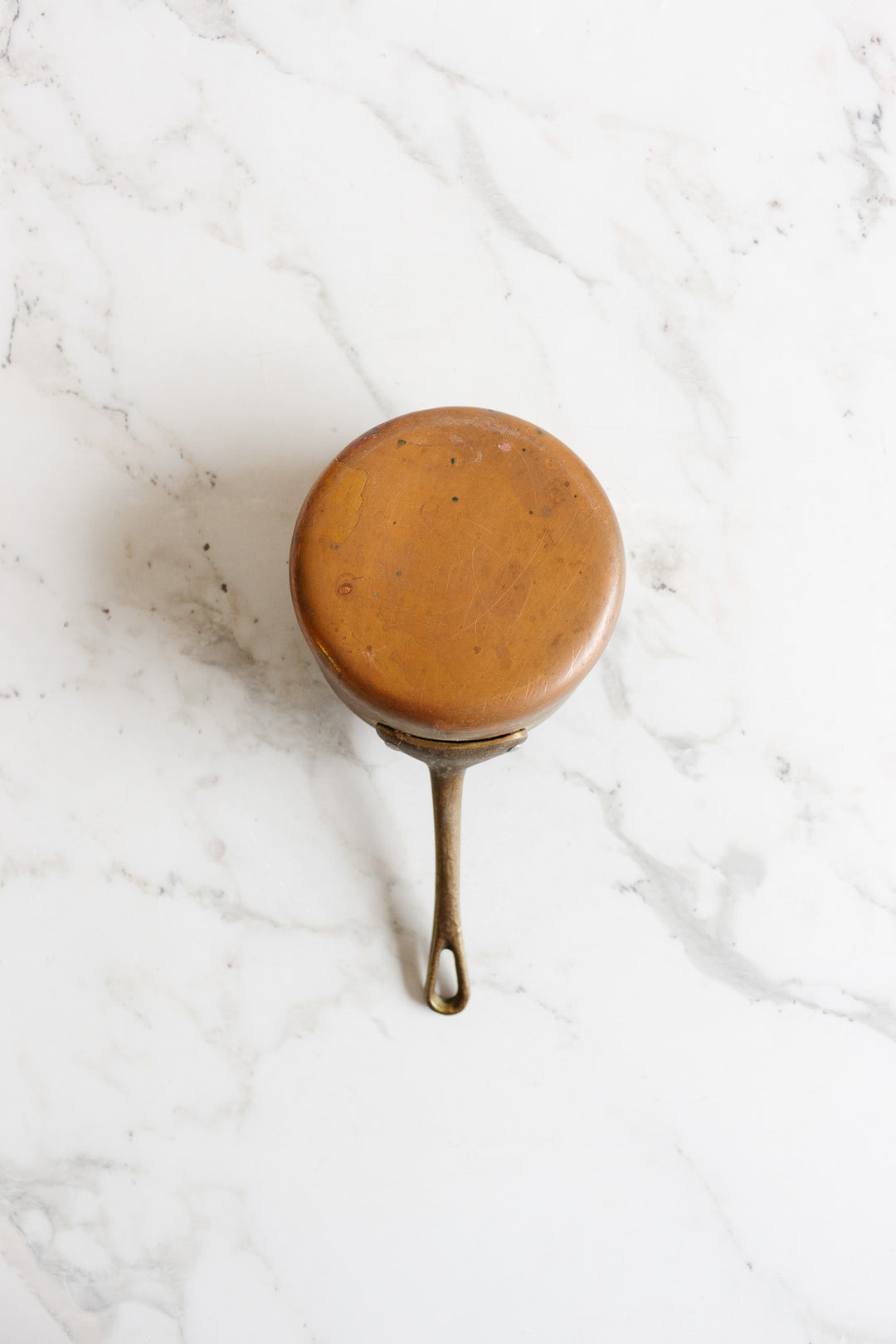 vintage french trio of small copper pots