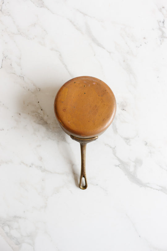 vintage french trio of small copper pots