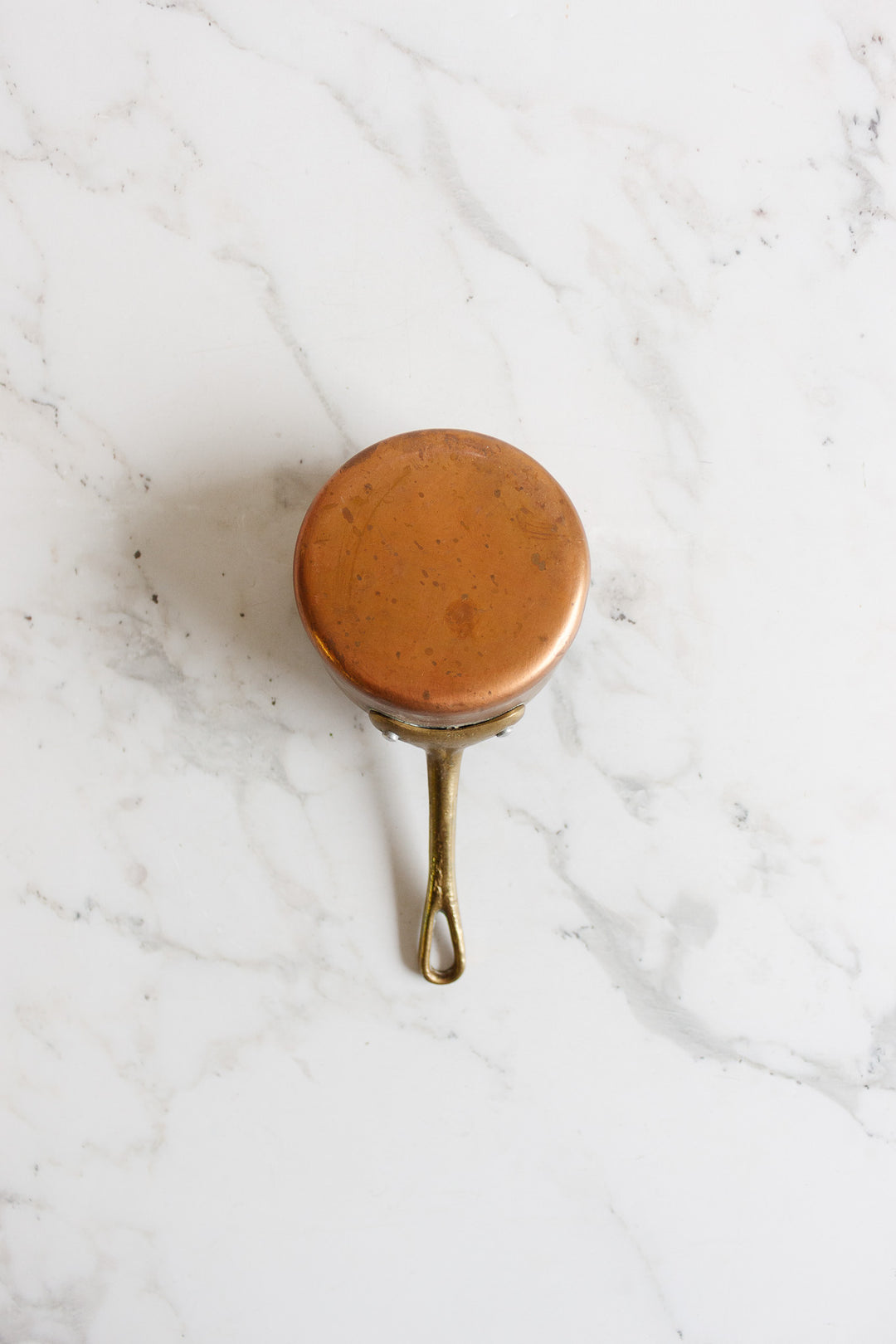 vintage french trio of small copper pots