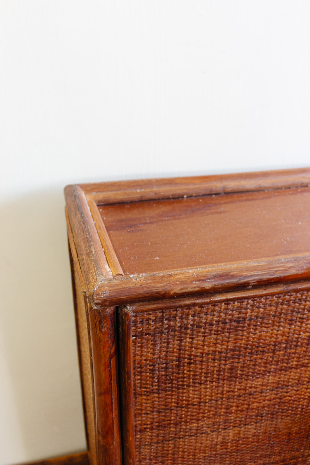 1970s french artisan made bamboo and rattan cabinet