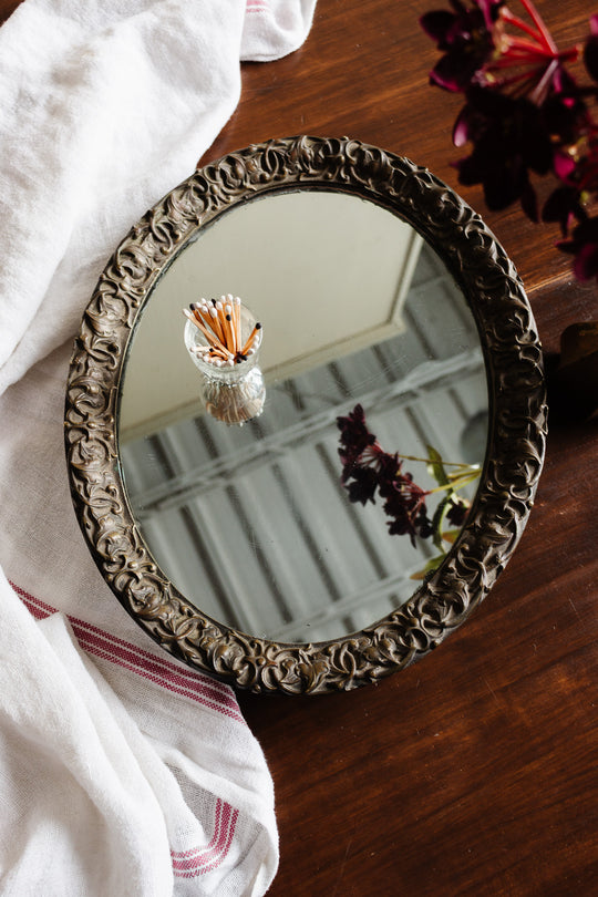 vintage french brass mirror tray