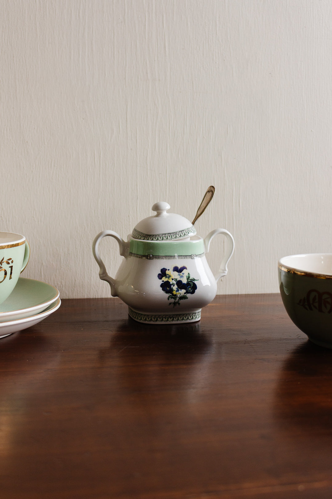 vintage English porcelain sugar bowl with lid