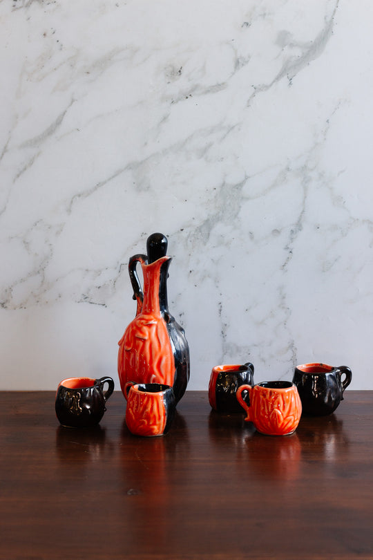vintage vallauris ceramic decanter and liqueur cups