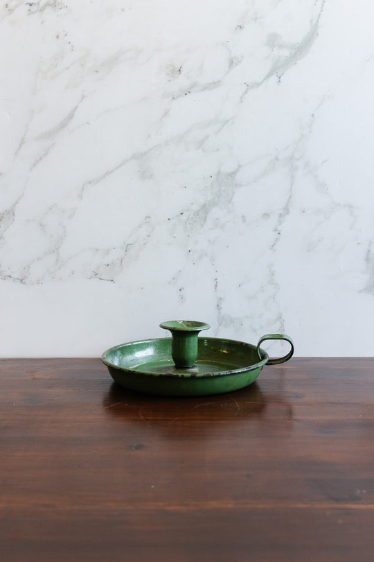antique french green tin chamberstick