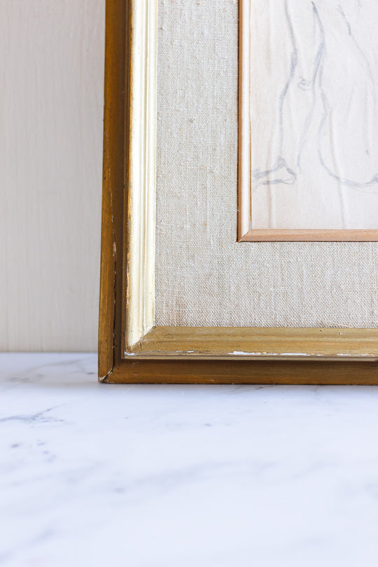 rare 1940s French framed nude studies triptych