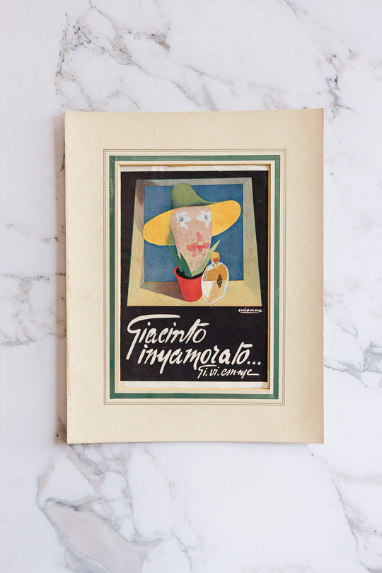 1930s Italian matted advertisement, “Giacinto Innamorato profumo”