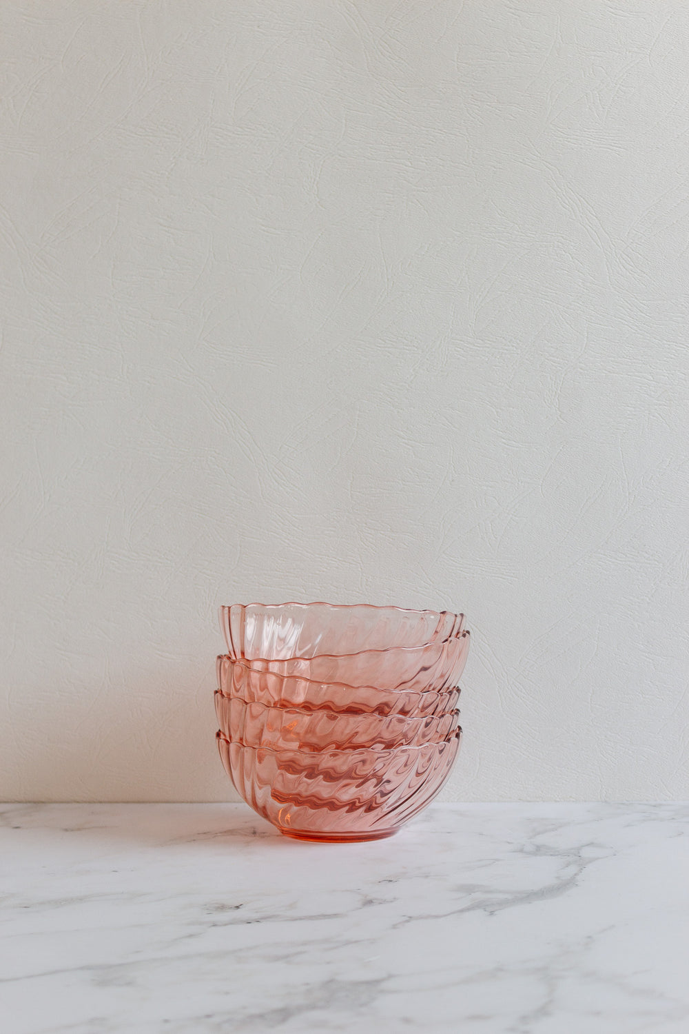 french rosaline pink glass bowls, set of 5