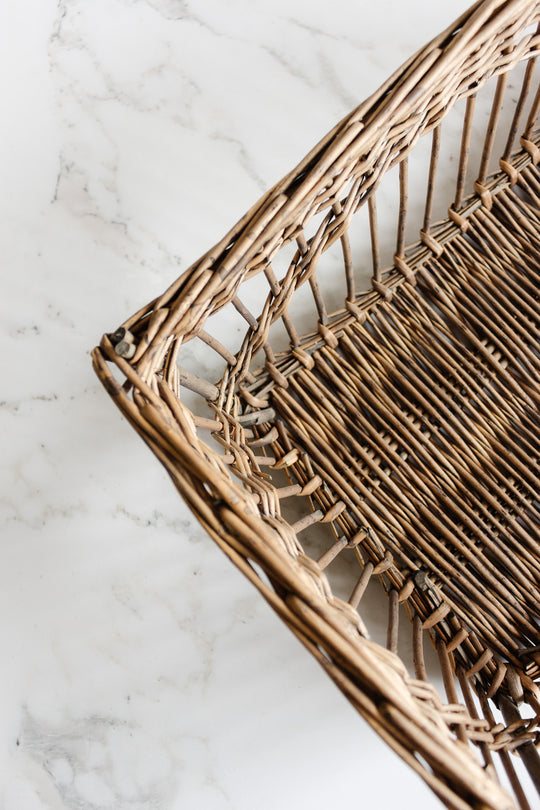 antique french handmade spindle panier