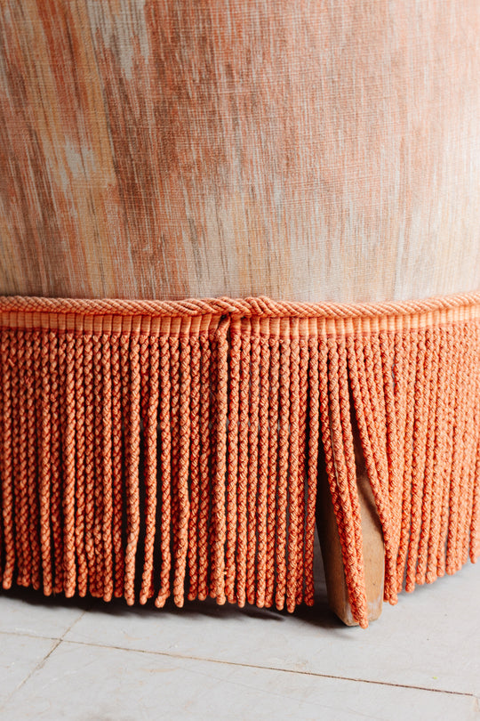 pair of vintage french pink crapaud chairs with fringe