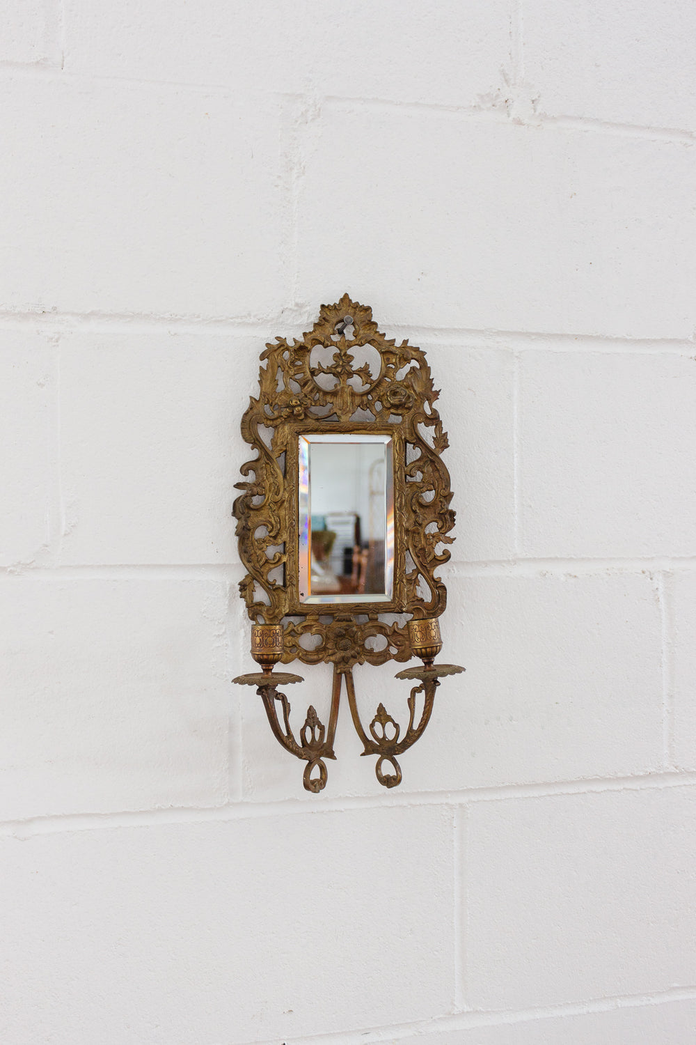 19th century french Napoleon III cast brass & beveled mirror sconce