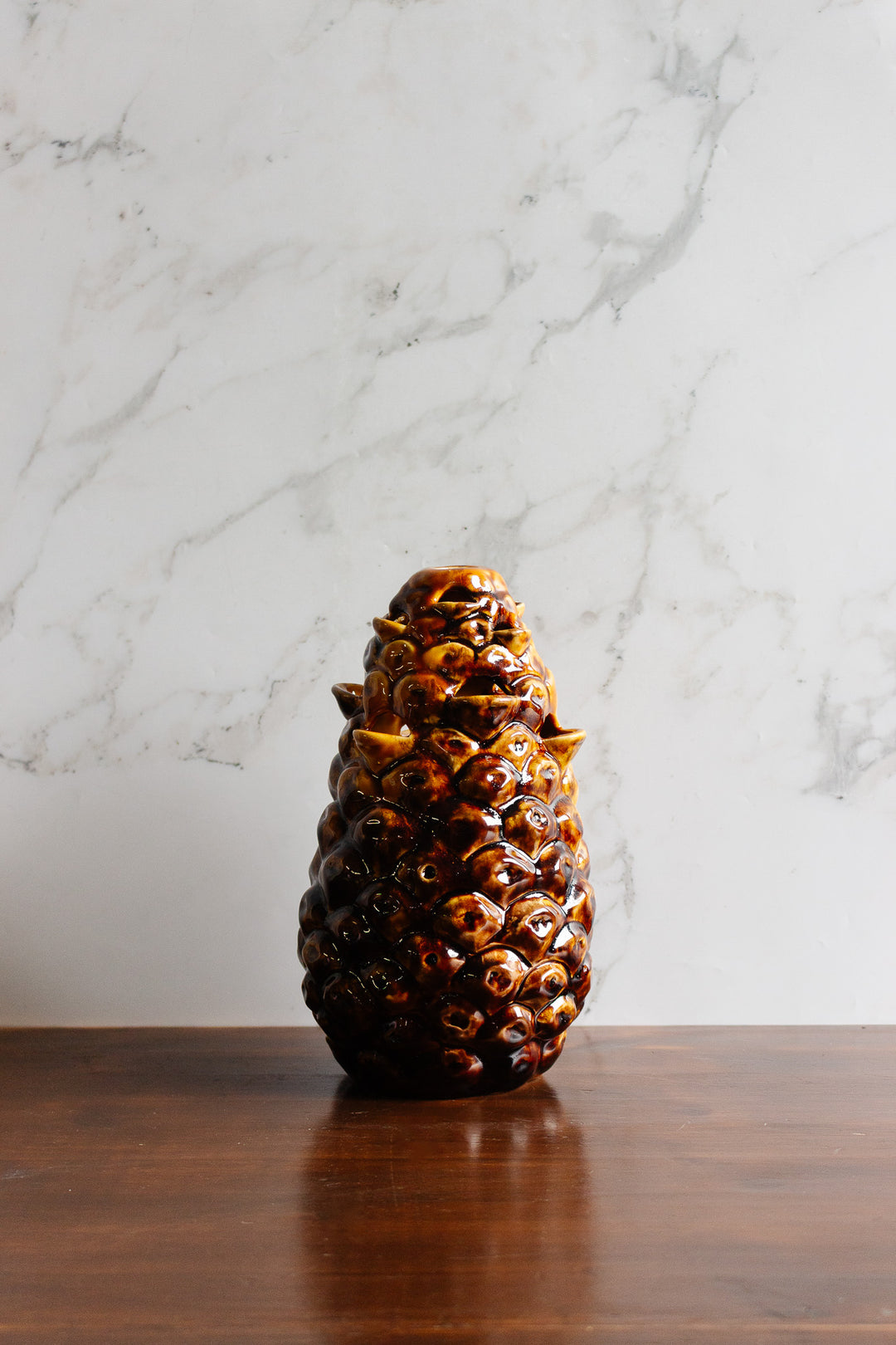 midcentury french majolica pinecone "pique-fleur" vase