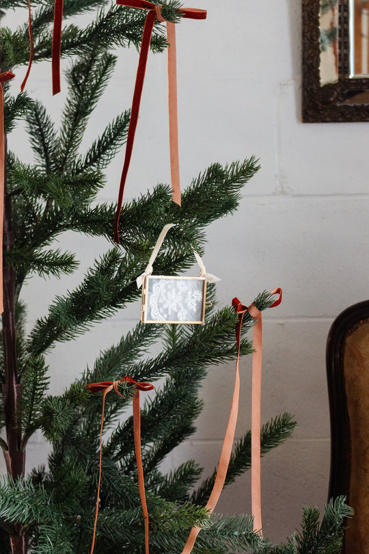 antique french lace ornament frame with velvet ribbon