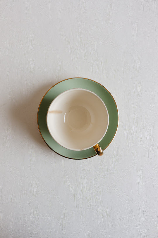 vintage french villeroy & boch seafoam green "moi et toi" pair of teacups and saucers