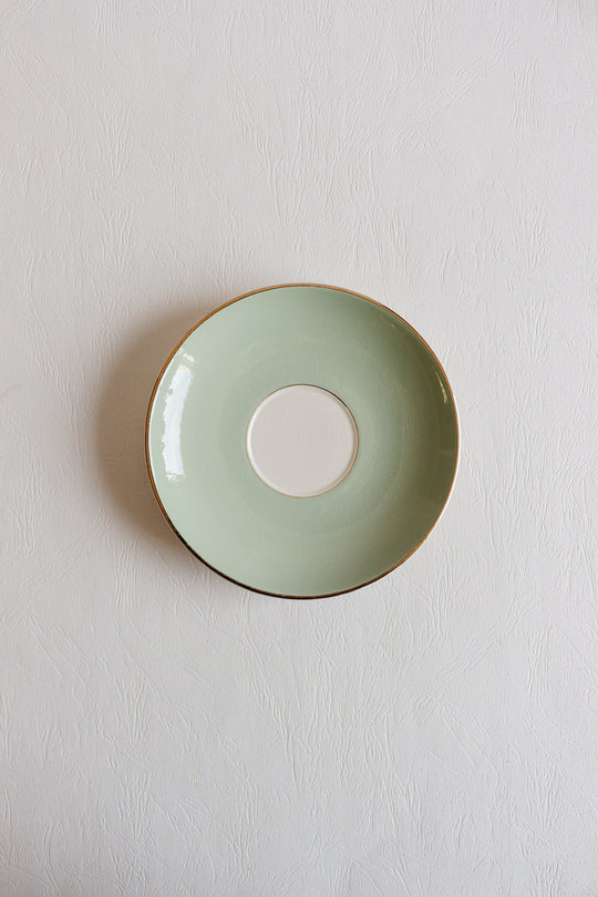 vintage french villeroy & boch seafoam green "moi et toi" pair of teacups and saucers