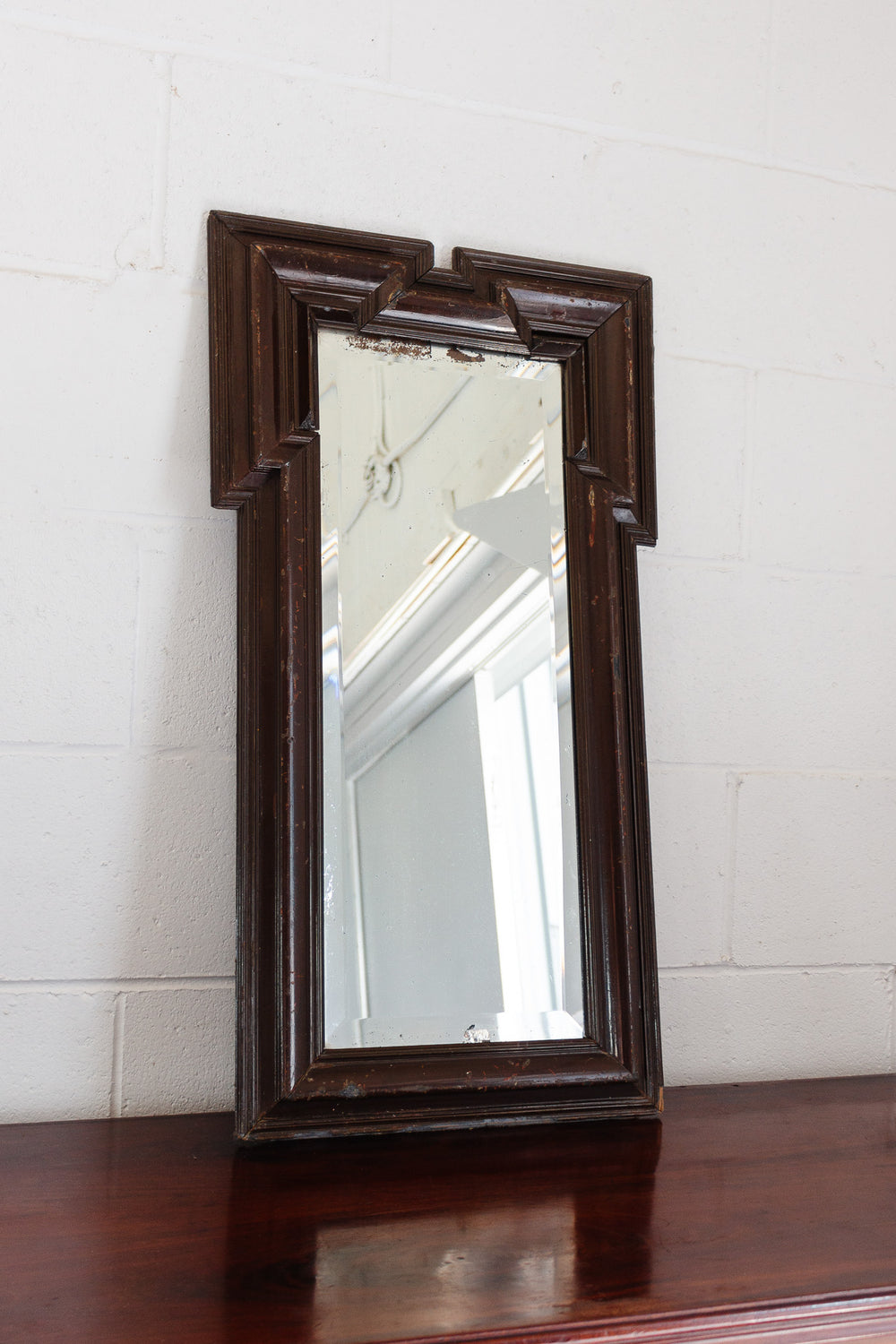 art deco french carved wood geometric mirror