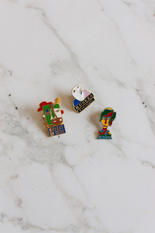 vintage french abstract face pin