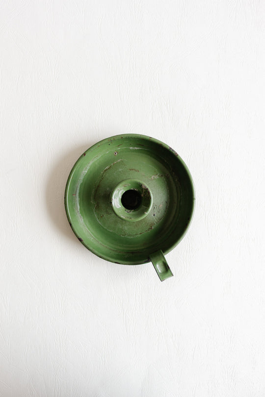 antique french green tin chamberstick