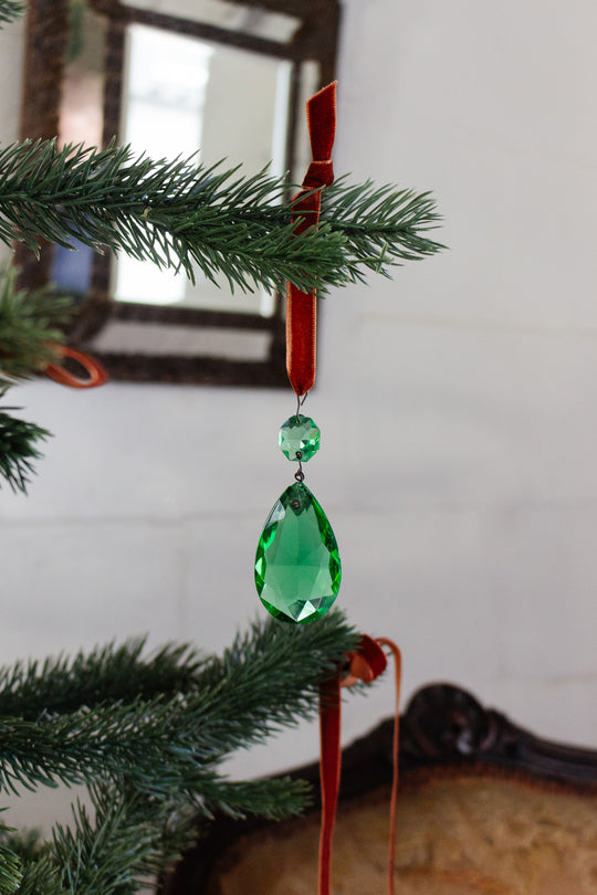 antique french hand cut crystal coloured tear drop pendant with petite crystal