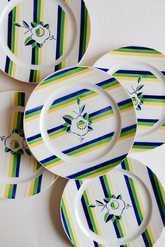 rare set of 5 art deco sarreguemines "astral" plates