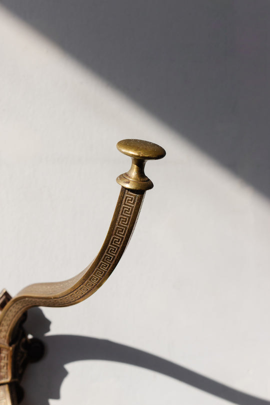 antique french embossed brass and porcelain wall hook