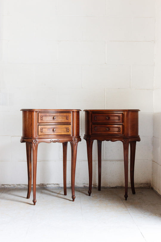 pair of vintage louis xv style kidney shape and cabriole leg nightstands