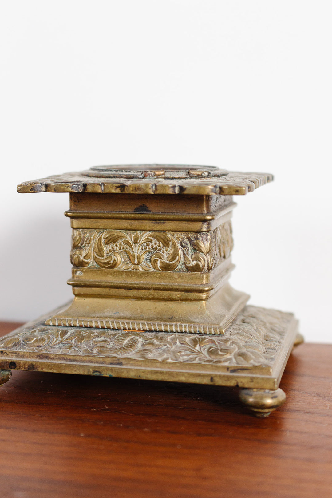 antique french ornate brass inkwell