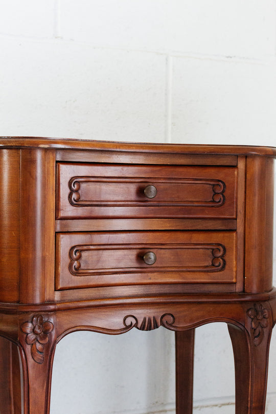pair of vintage louis xv style kidney shape and cabriole leg nightstands