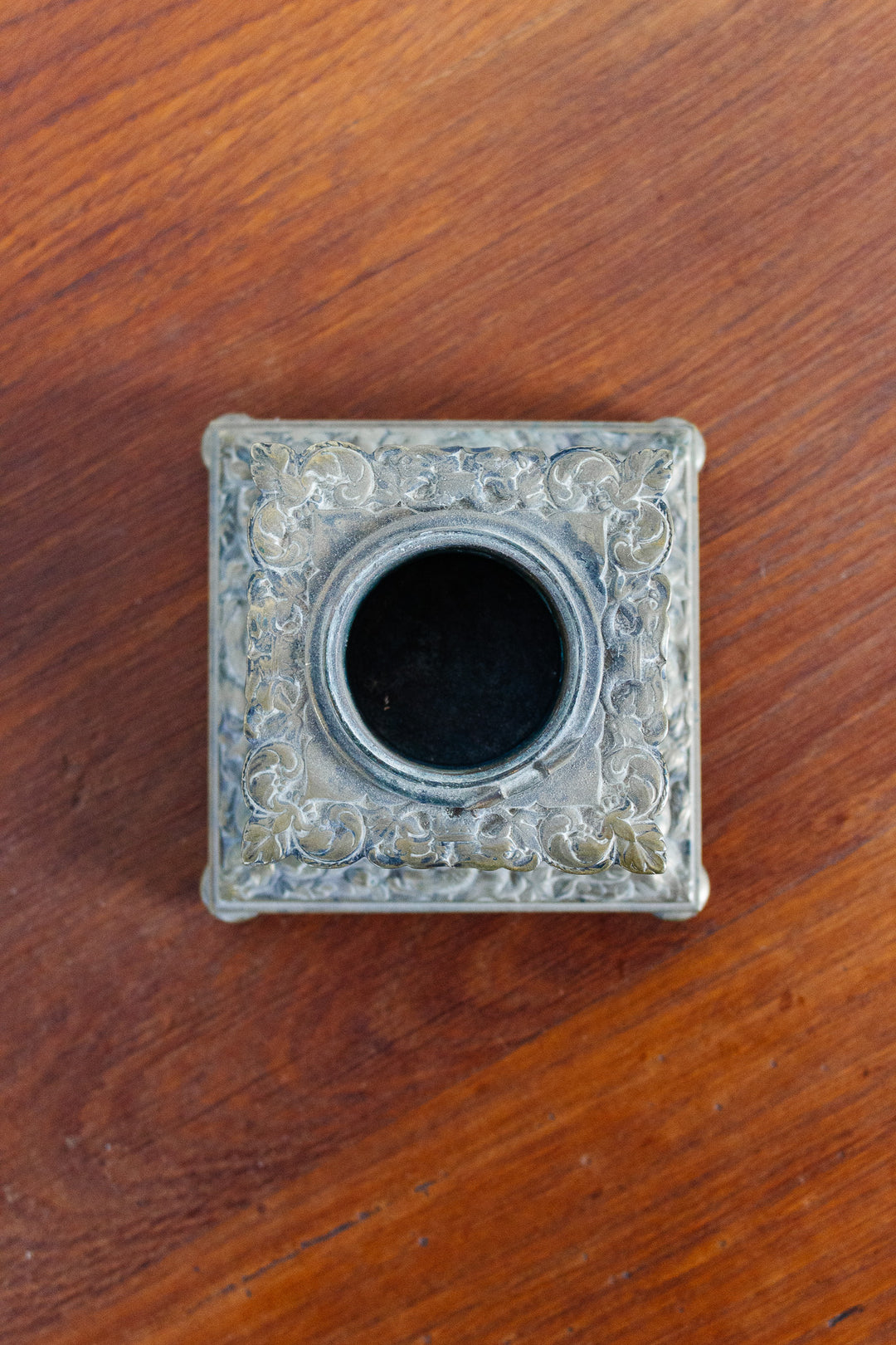 antique french ornate brass inkwell