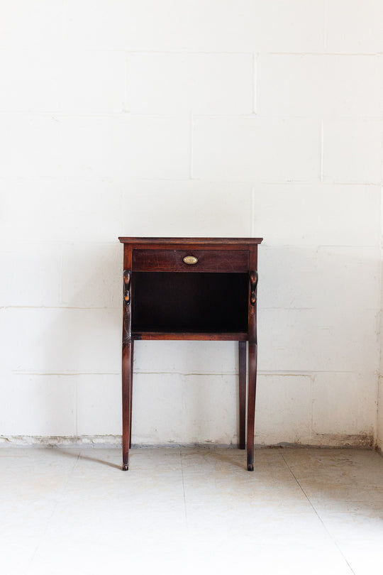 antique french wood bedside table with original hardware