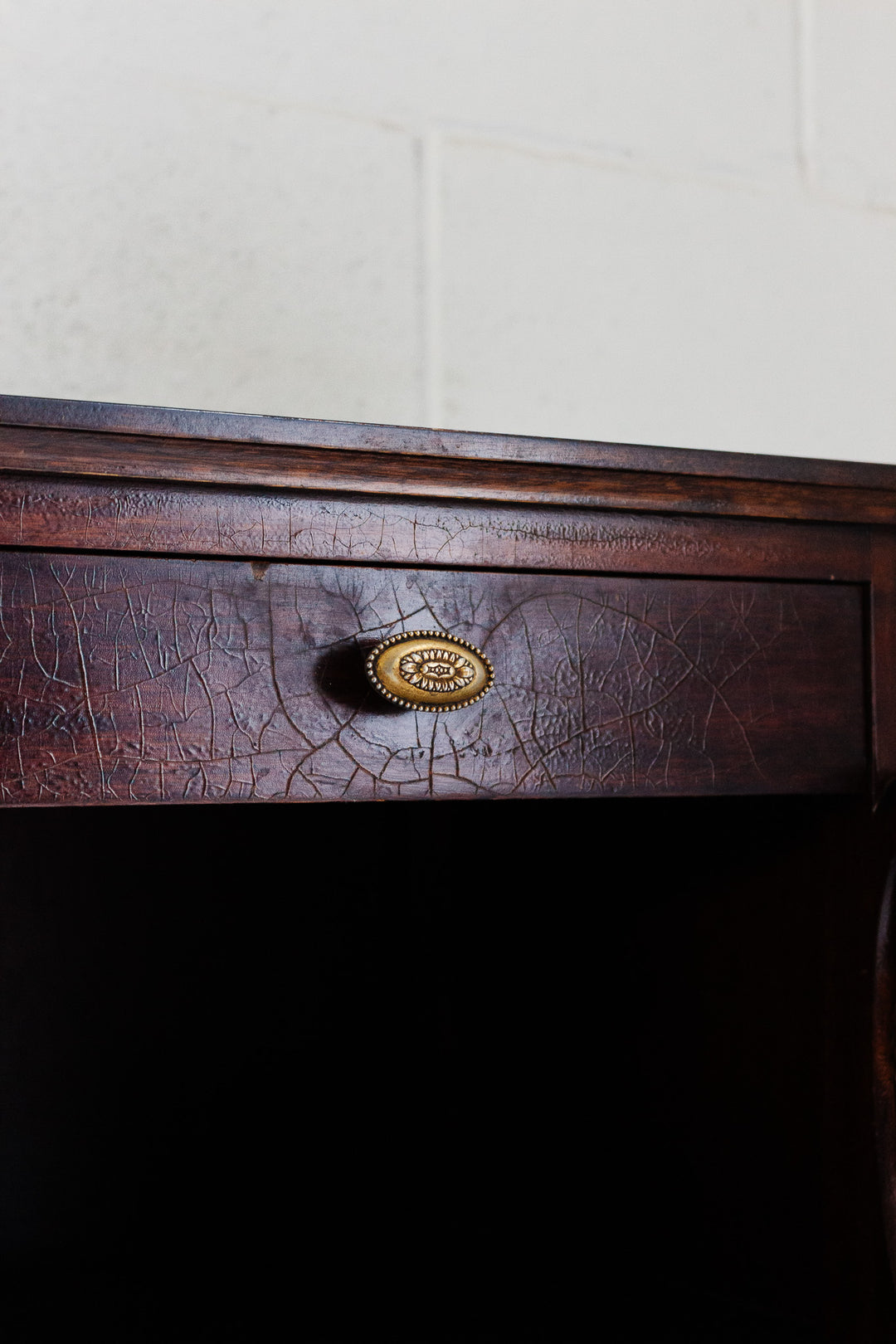 antique french wood bedside table with original hardware