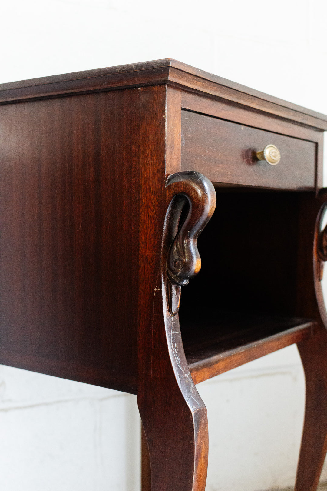 antique french wood bedside table with original hardware