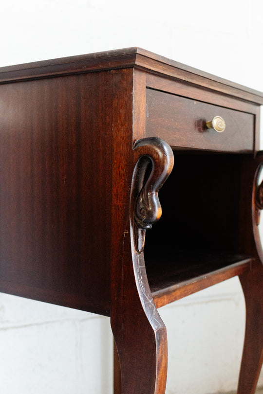 antique french wood bedside table with original hardware