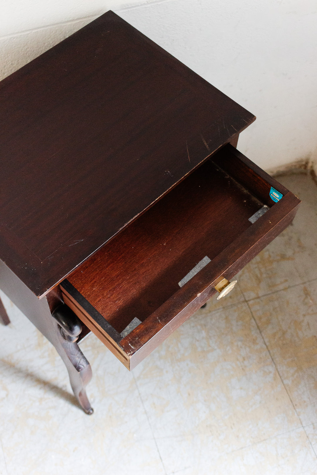 antique french wood bedside table with original hardware