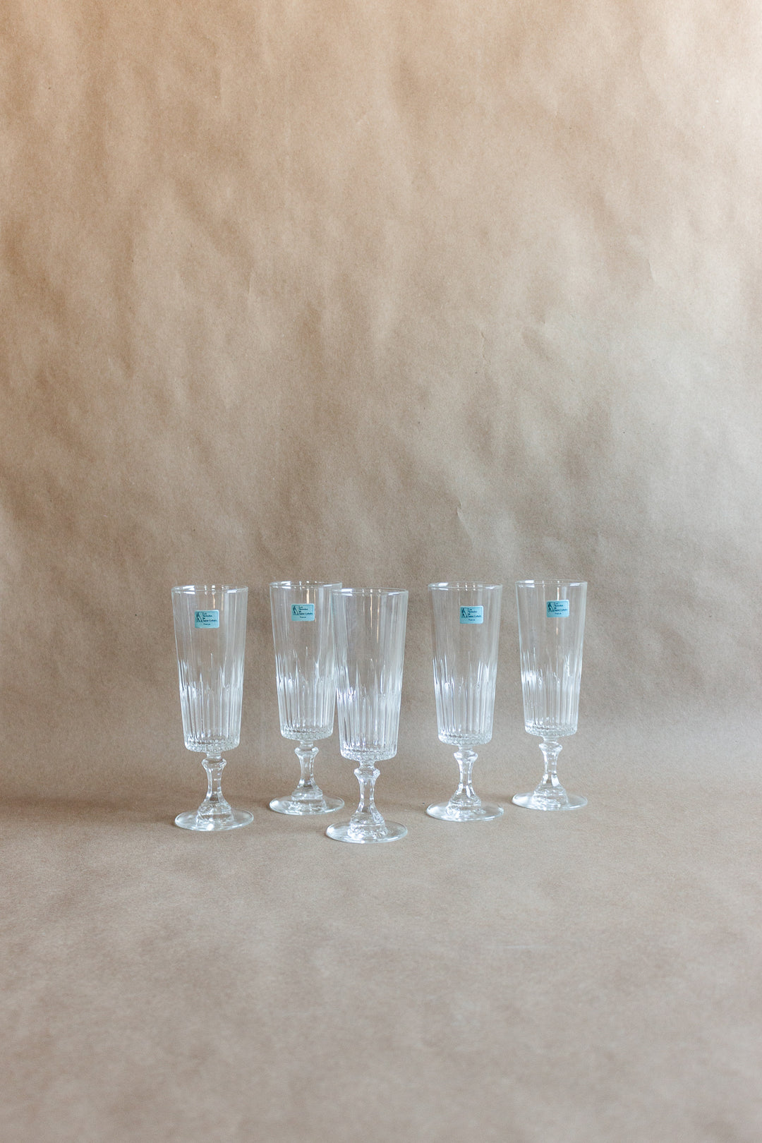 vintage French Saint-Gobain glass champagne flutes, set of 5