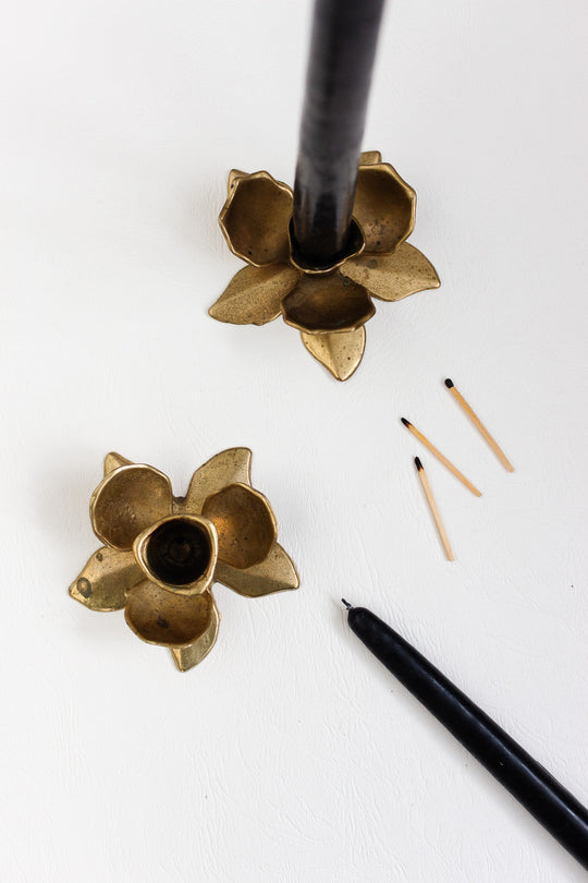 pair of vintage french lotus candlesticks