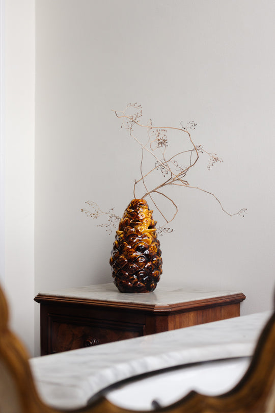 midcentury french majolica pinecone "pique-fleur" vase