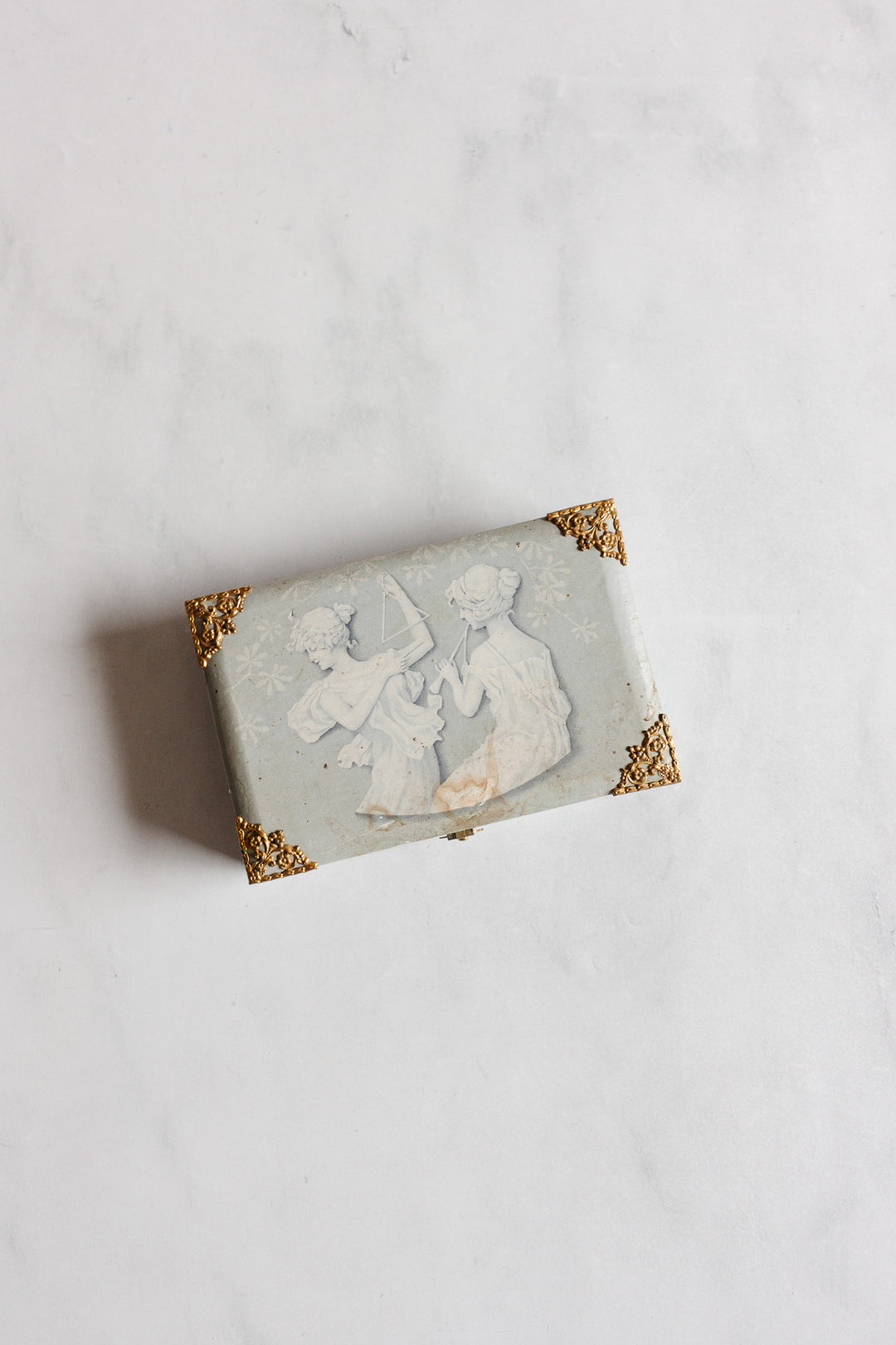 antique french ivory sewing kit in mirrored box