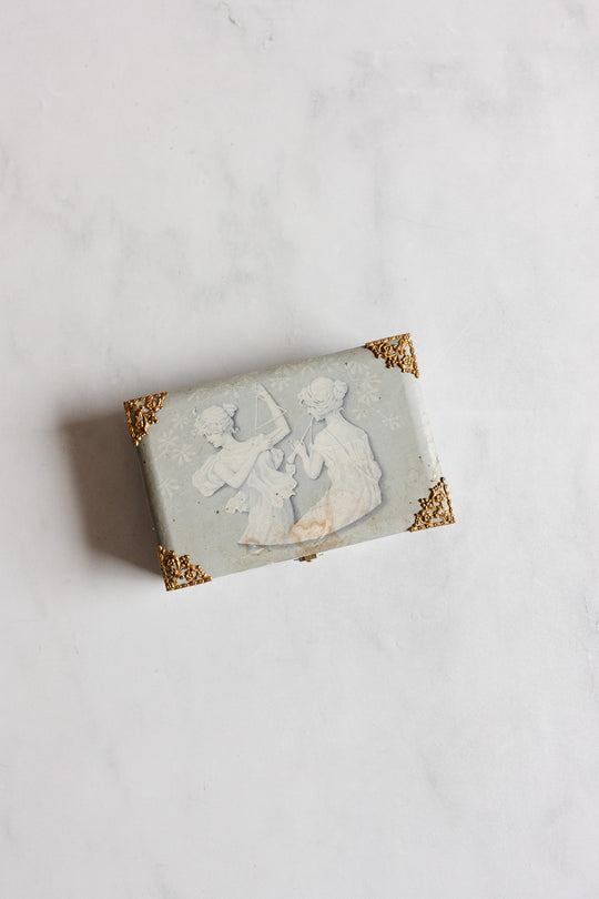 antique french ivory sewing kit in mirrored box
