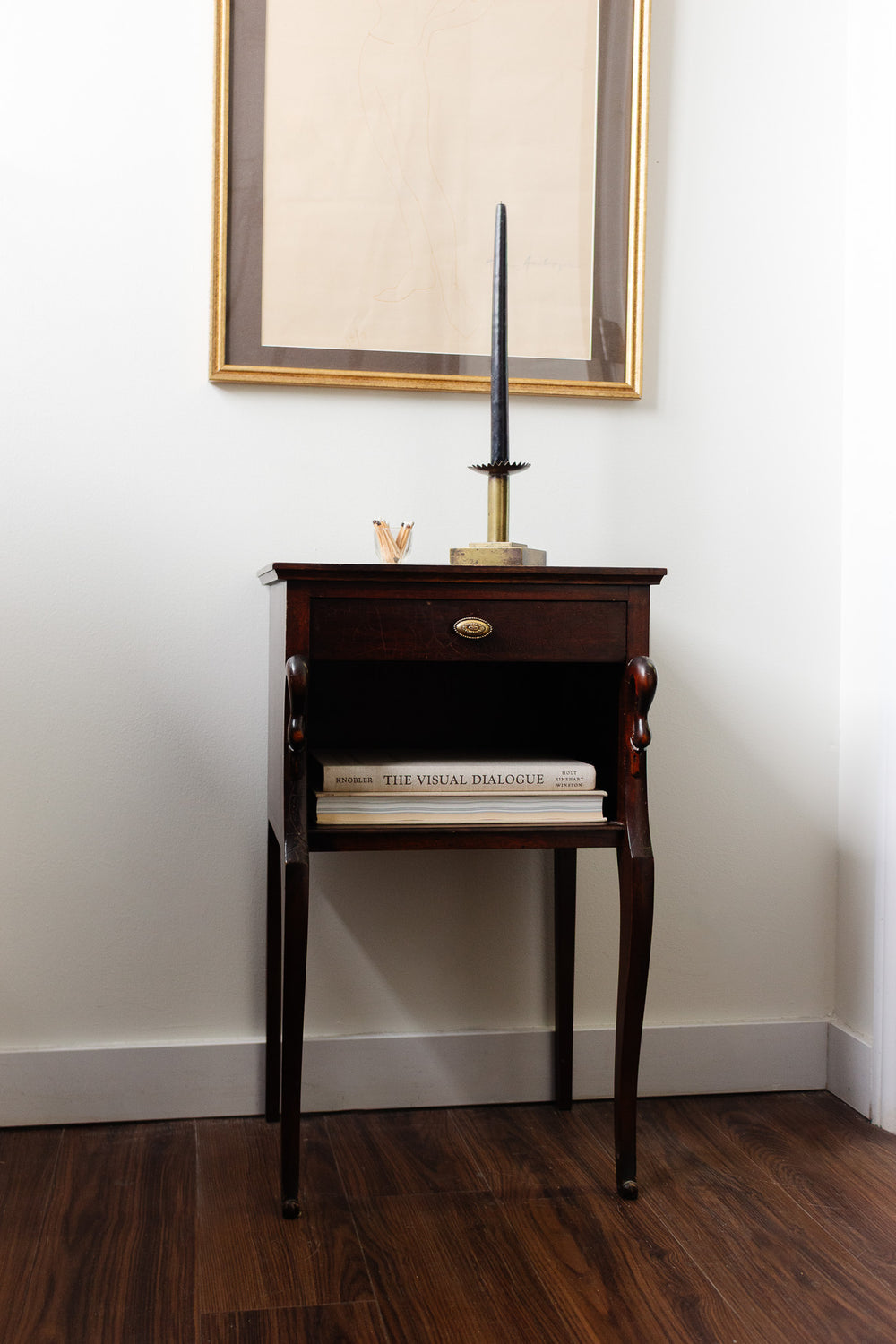 antique french wood bedside table with original hardware