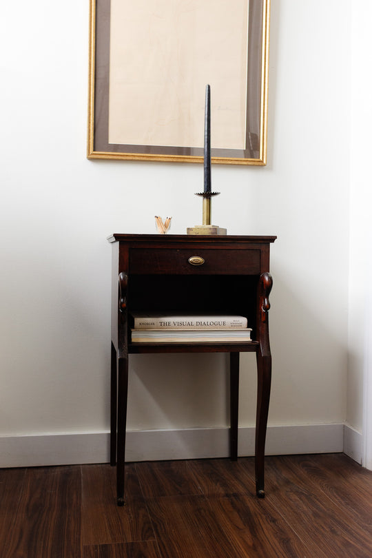 antique french wood bedside table with original hardware