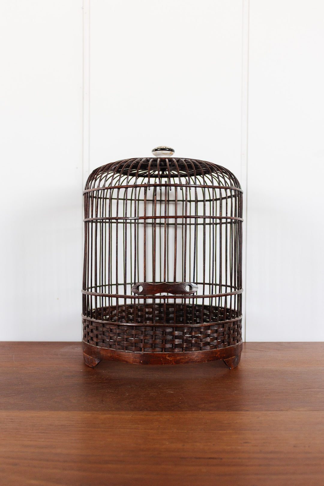 antique french chinoiserie bird cage with porcelain top
