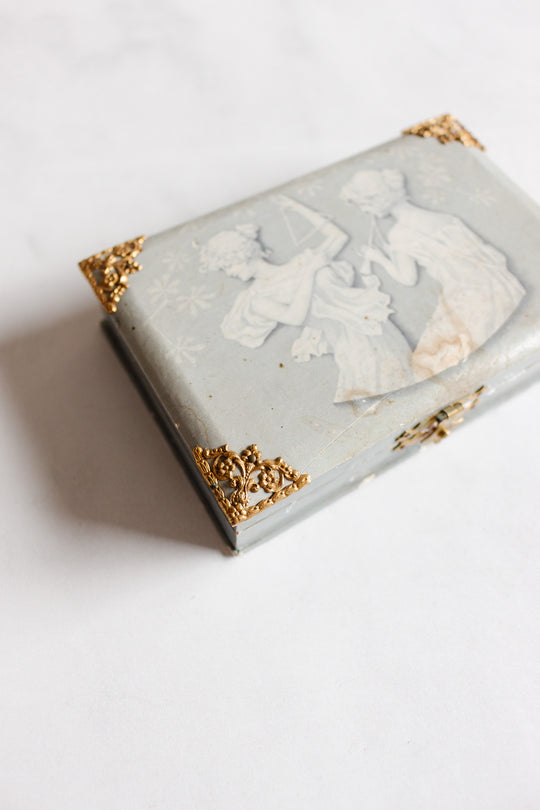 antique french ivory sewing kit in mirrored box