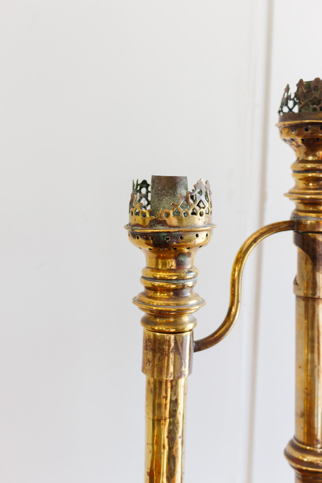 19th century brass gothic altar candelabras