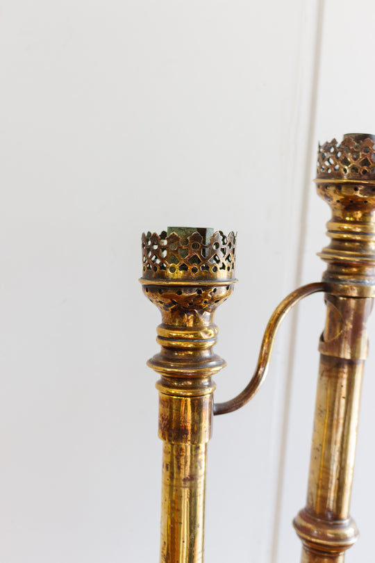 19th century brass gothic altar candelabras