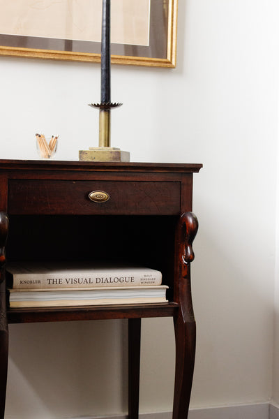 antique french wood bedside table with original hardware