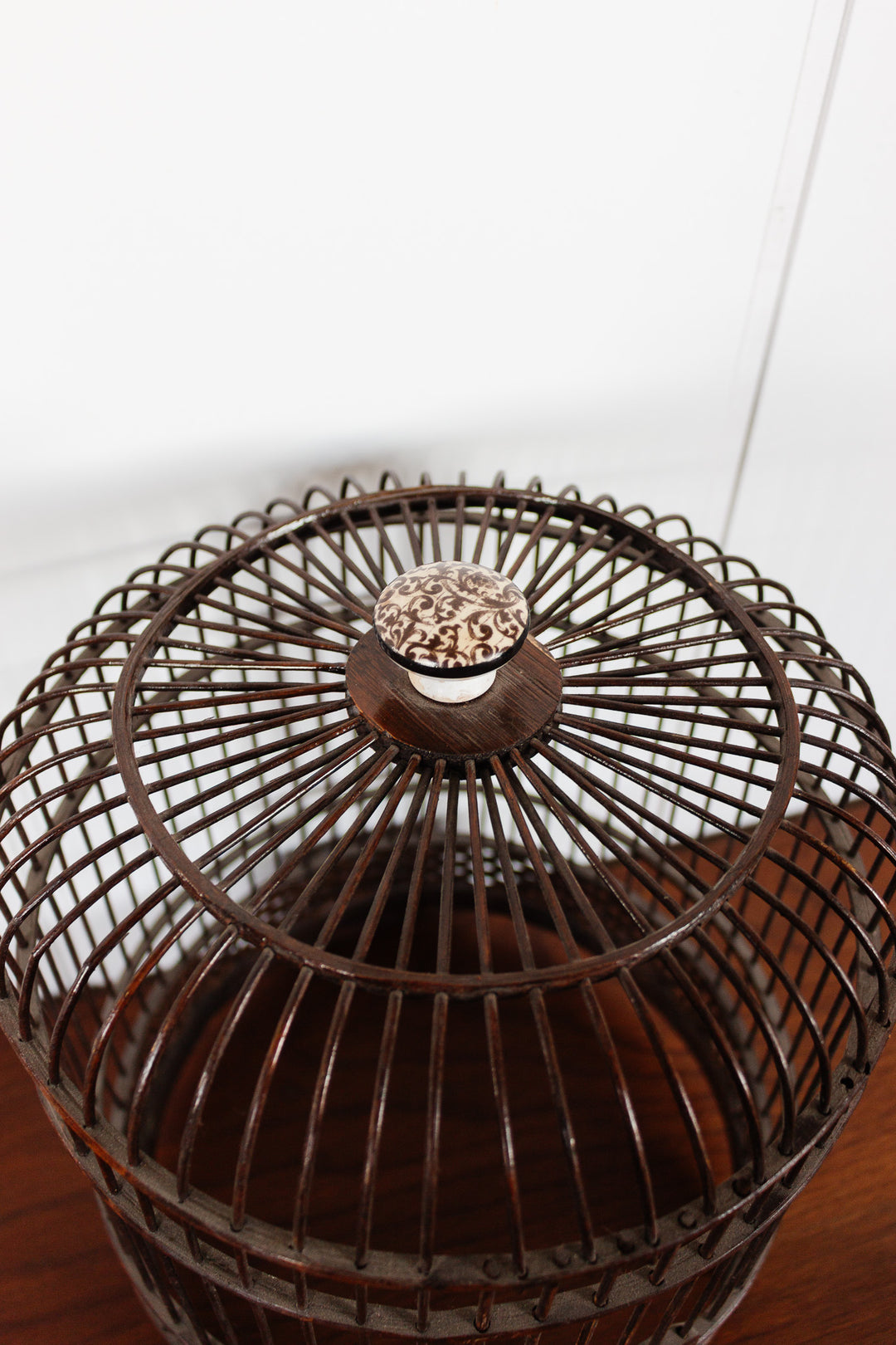 antique french chinoiserie bird cage with porcelain top