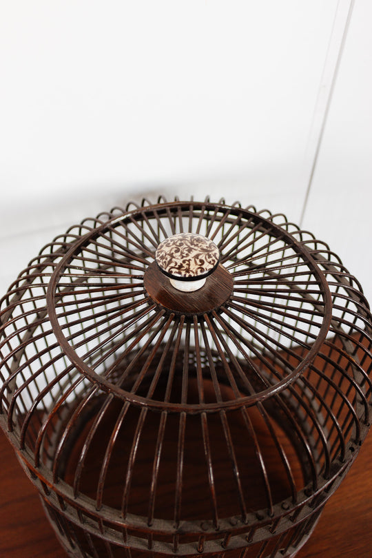 antique french chinoiserie bird cage with porcelain top