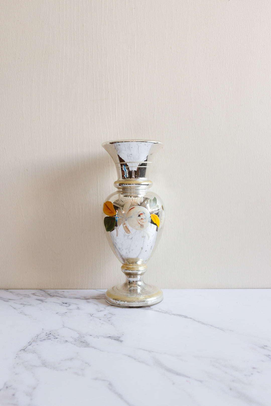 antique french hand painted mercury glass vase