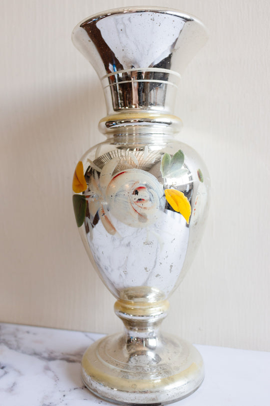 antique french hand painted mercury glass vase